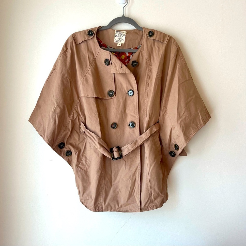 Tulle Tan Cape Jacket Women’s Small Khaki Cotton Double Breasted Y2K Mod